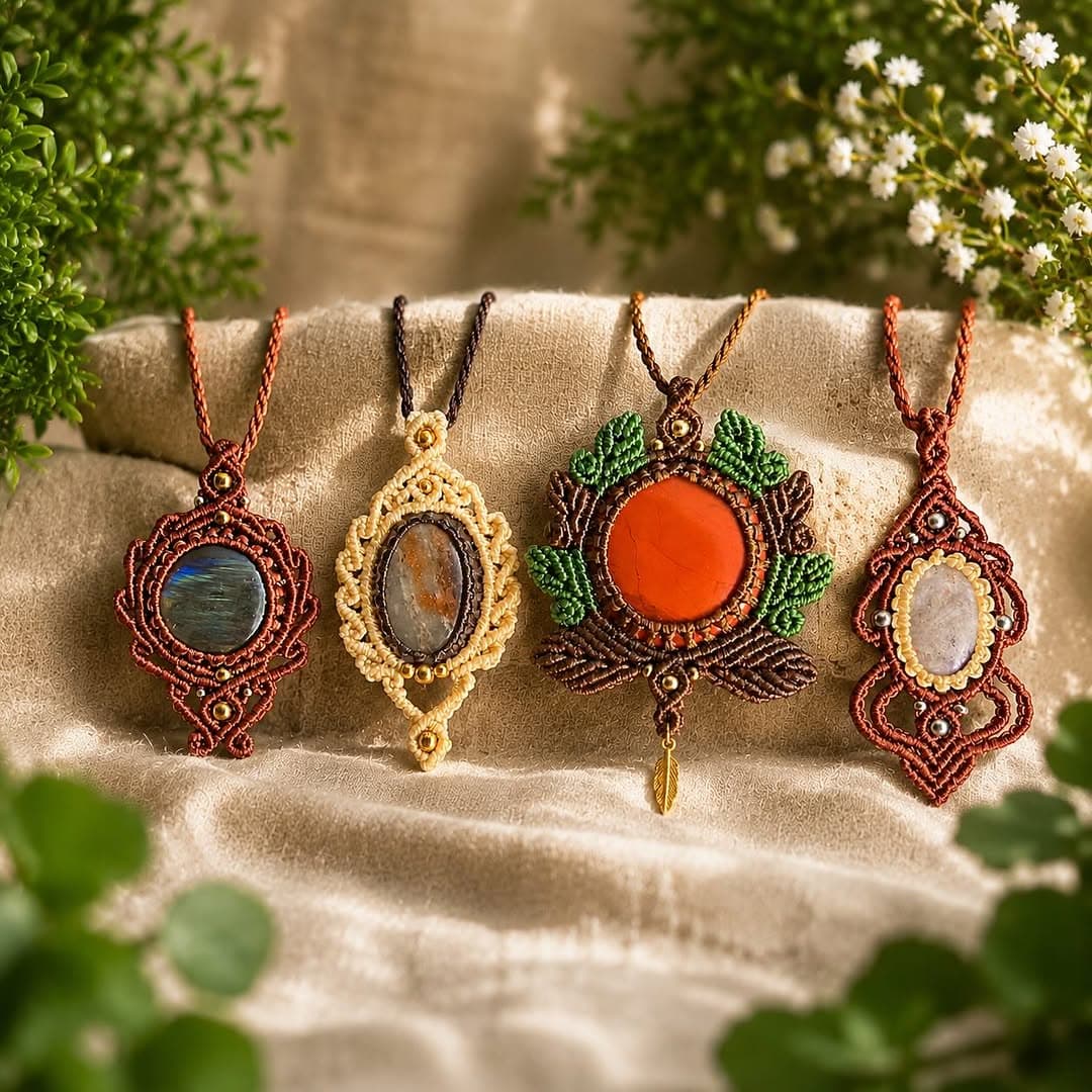Joyas artesanales de macramé con minerales naturales hechas a mano en Lugo