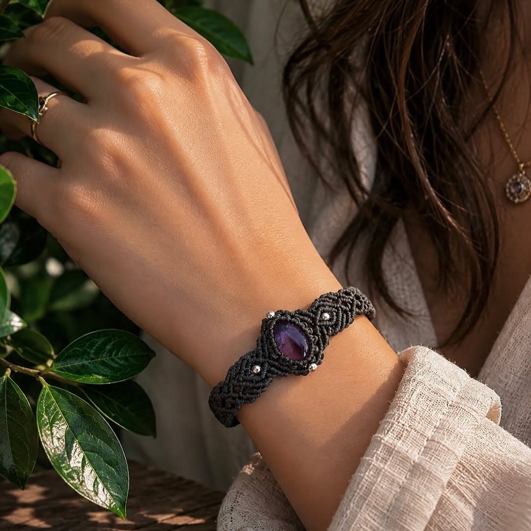 Pulsera artesanal de macramé con piedra natural en Lugo